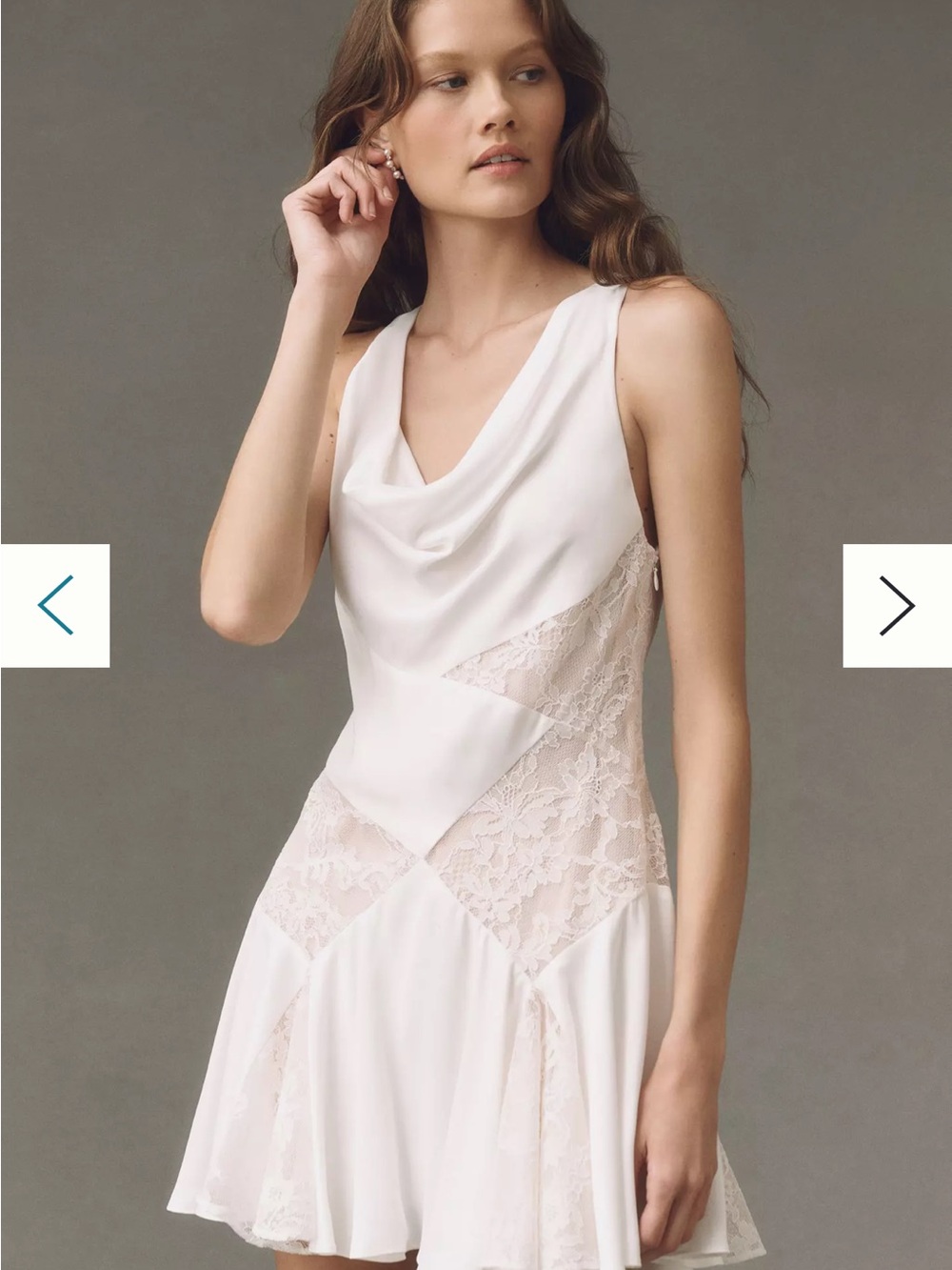 BHLDN satin and lace cowl neck mini dress